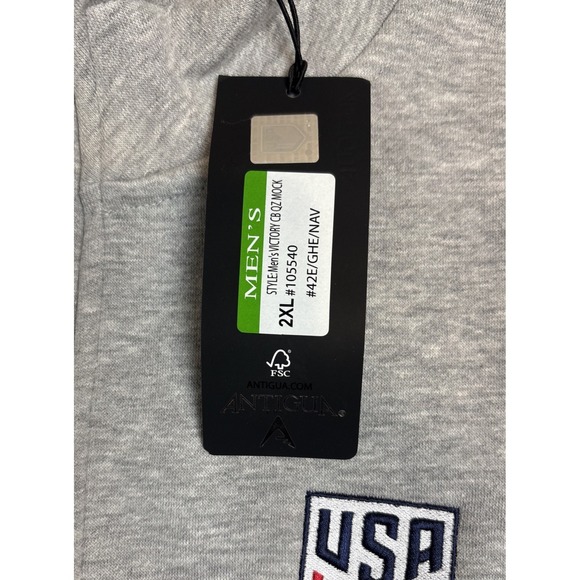 Antigua USA Soccer Mens Pullover Quarter Zip Fleece Sweater Gray Navy Size 2XL - Picture 6 of 7